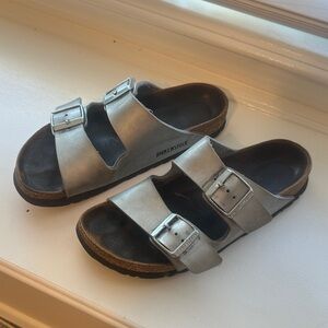 Birkenstock Silver Metallic Arizona Two-Strap Sandals